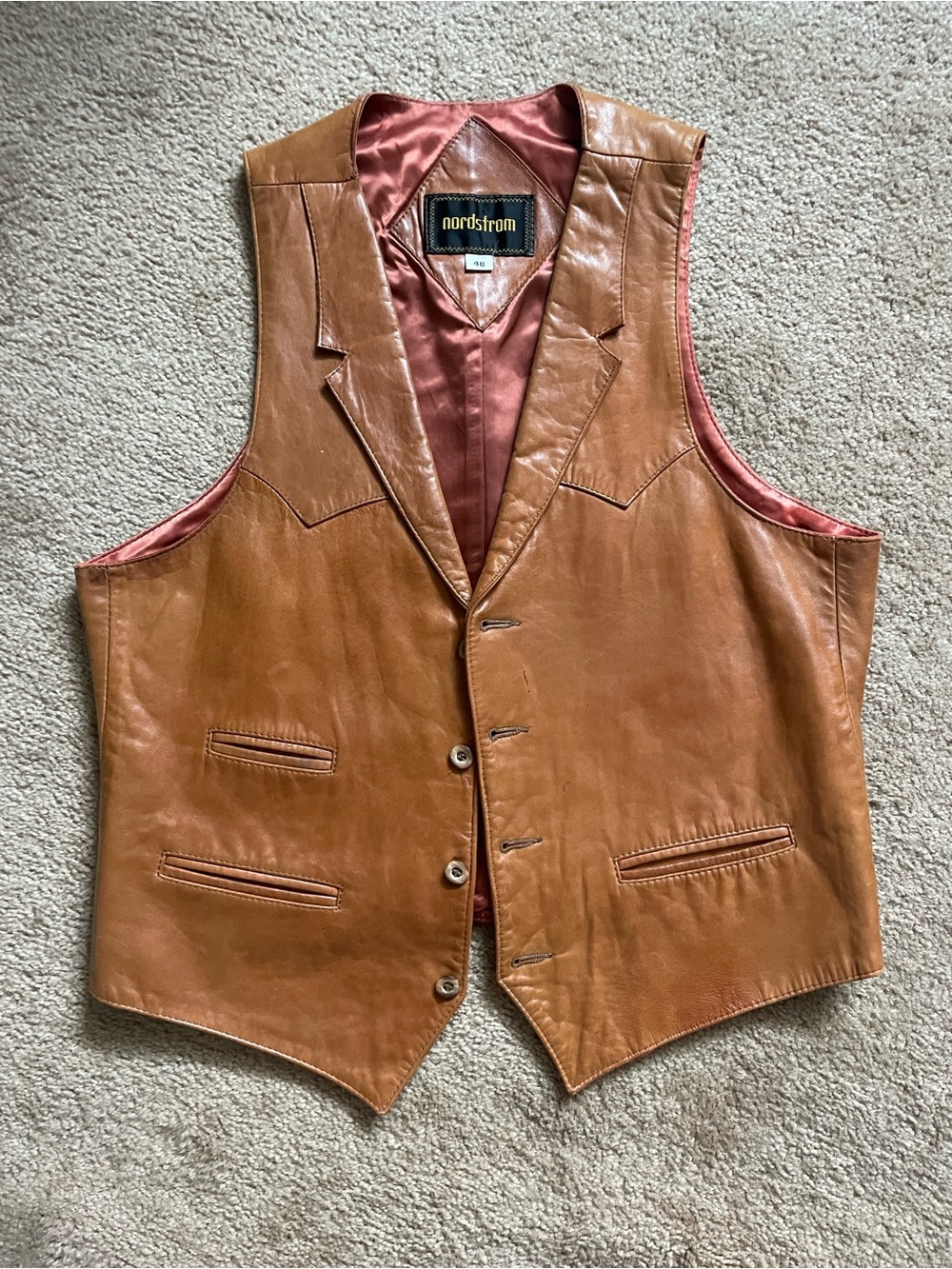 Nordstrom Men's Cognac Leather Vest with Rust Lining